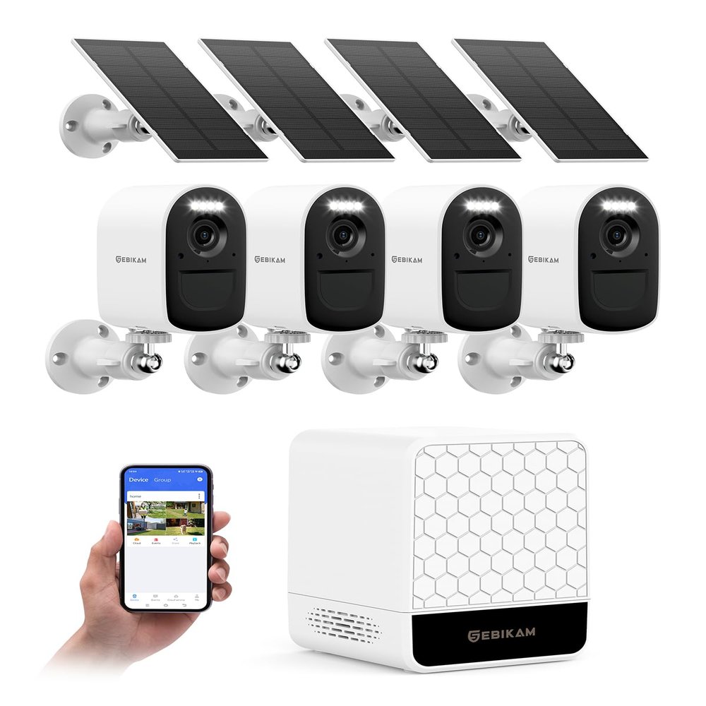 SEBIKAM 4MP Security Cameras Wireless Outdoor, 4 Cam-Kit, Solar Powered Home Security Camera System, 5G & 2.4G WiFi, 2K Color Night Vision, PIR/AI Detection, Real-time Spotlight Alarm, Two-Way Audio
