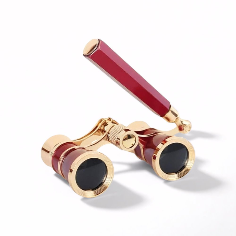 Opera Glasses Binoculars,3X25 Theater Binoculars with Foldable Handle for Adults Kids Women,Small Portable Opera Glasses for Theater and Concert Viewing (Red with Handle)