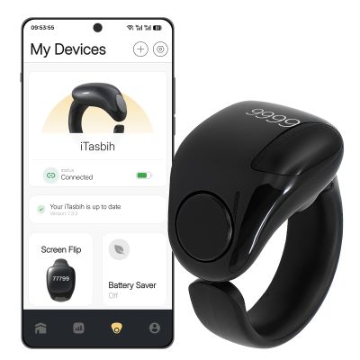 Zikr Smart Ring,Adjustable Ring Finger Counter, Tasbeeh Counters, Prayer Direction Indicator Guide,5 Azan Alarm Clock, APP Support Eid al-Fitr Eid al-Adha Ramadan Gift for Muslims (Black-18mm&20mm)