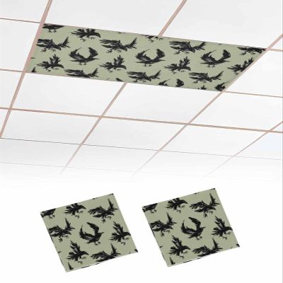 2 Pack Fluorescent Light Cover for Classroom Ceiling, Halloween Black Crow Magnetic Light Cover Filters, Retro Horror Sage Green Lights Covers for Office School Home Drop Lamp Ceiling Decor 4x2 Feet