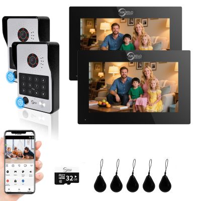 7-Inch Smart Video Intercom System,1080P HD Wired Doorbell with Touchscreen Monitor,Fingerprint, RFID & PIN Unlock,Tuya Smart App Control,Ideal for Homes, Villas & Apartments (2 doorbell + 2 Monitor)