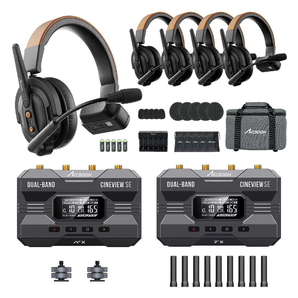 Accsoon CineView SE Wireless Video Transmitter Receiver with Como SE 5-Person 2.4GHz Full-Duplex Wireless Headset Intercom System