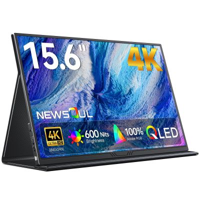 Newsoul True 4K Portable Monitor QLED, 15.6" 600 Nits Laptop Monitor, 100% AdobeRGB, UHD 3840x2400 USB-C & HDMI w/Smart Case, HDR FreeSync Eye Care, Travel Screen for Computer, Mini PC, Game Consoles