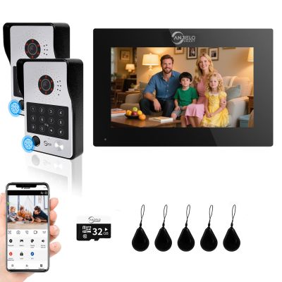 7-Inch Smart Video Intercom System,1080P HD Wired Doorbell with Touchscreen Monitor,Fingerprint, RFID & PIN Unlock,Tuya Smart App Control,Ideal for Homes, Villas & Apartments (2 doorbell + 1 Monitor)