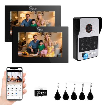7-Inch Smart Video Intercom System,1080P HD Wired Doorbell with Touchscreen Monitor,Fingerprint, RFID & PIN Unlock,Tuya Smart App Control,Ideal for Homes, Villas & Apartments (1 doorbell + 2 Monitor)