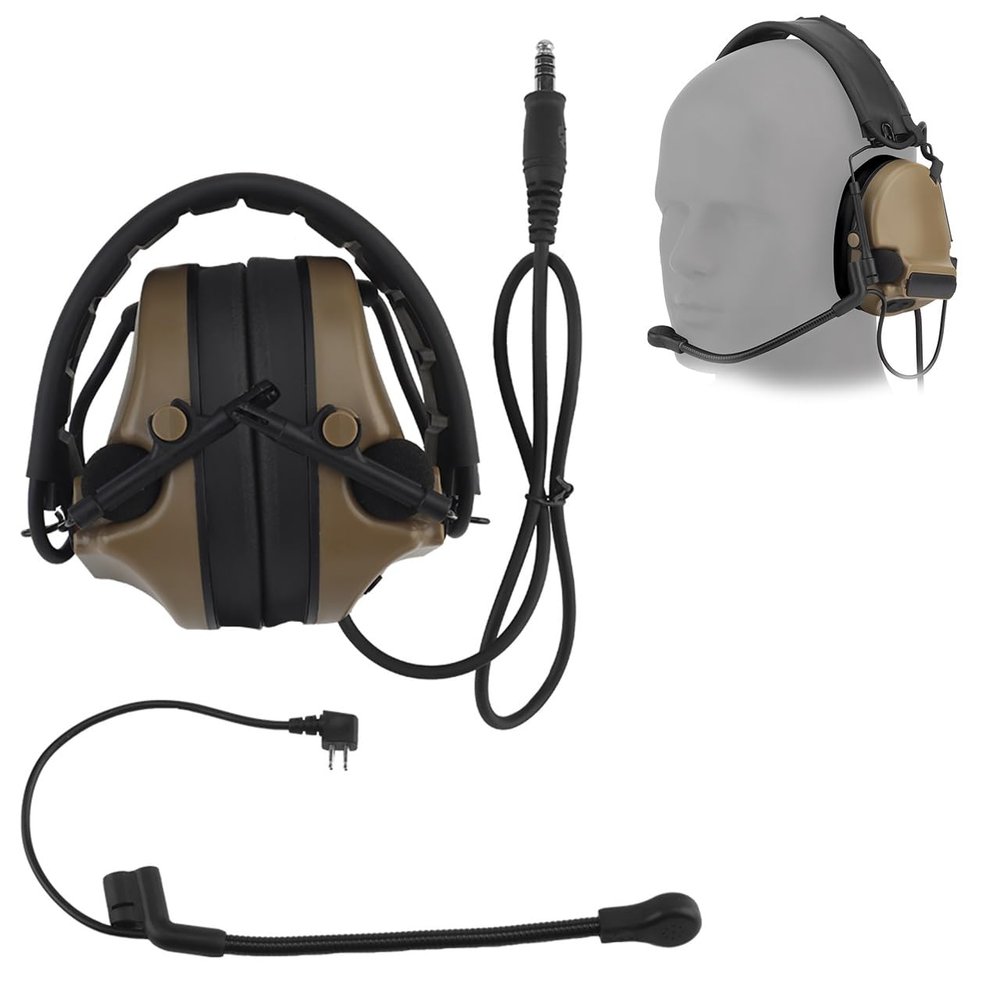TACWJDM Tactical Airsoft Paintball Headset with Noise Cancellation Detachable Mic for Shooting and Hunting, Ear Defenders(TAN)
