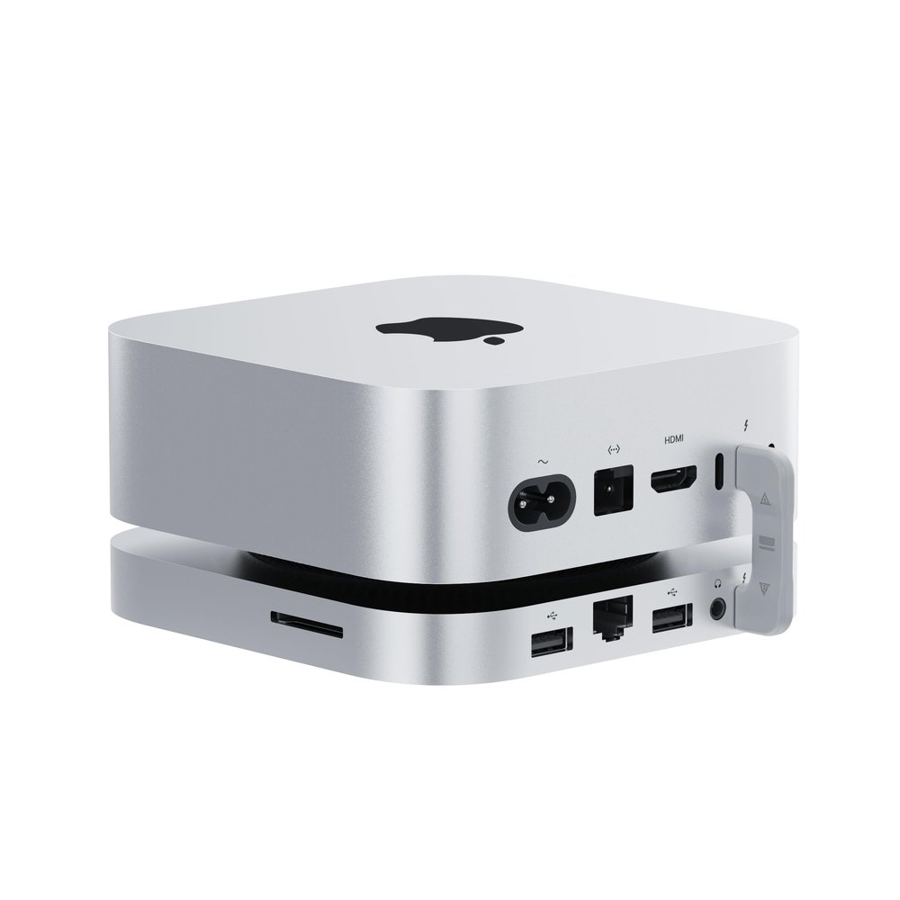 BEELINK EX Mate Mini-A for Mac mini M4 Dock, 80Gbps Aluminum Alloy Stand with Dual M.2 PCle SSD Solts 16TB8TB*2,USB-C*1USB-A 3.0 * 22.5G LAN*1SD4.0 * 1Type-C(PD3.0)*1,Silver