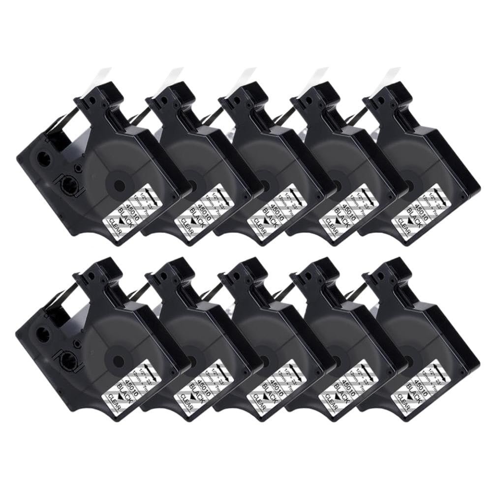 10PK 45013 12mm Black On White Label Tapes Compatible with D1 45013 45016 45017 45018 45019 45020 and Works with LabelManager 160 280 Label Makers(10PK Black on Clear)