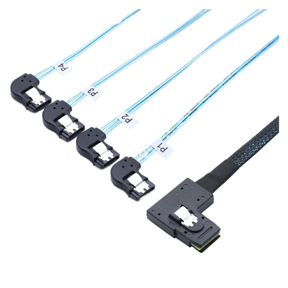 0.5M Internal MI NI S*A*S HD SFF-8087 Left Angle to 4 SATA 7P Left Angle Server Cable