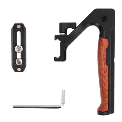 Ergonomic Camera Cage Top Handle Grip, Aluminum Alloy and Rosewood Construction, Detachable Slider, Cold Shoe Mount, 1/4 3/8 Inch Threads for Versatile Mounting, Lightweight and Po