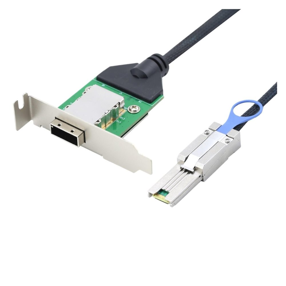 0.5M MI NI S*A*S External SFF-8088 Male to SFF-8088 Female 26Pin Extension Cable 50cm PCBA with Low Profile Bracket