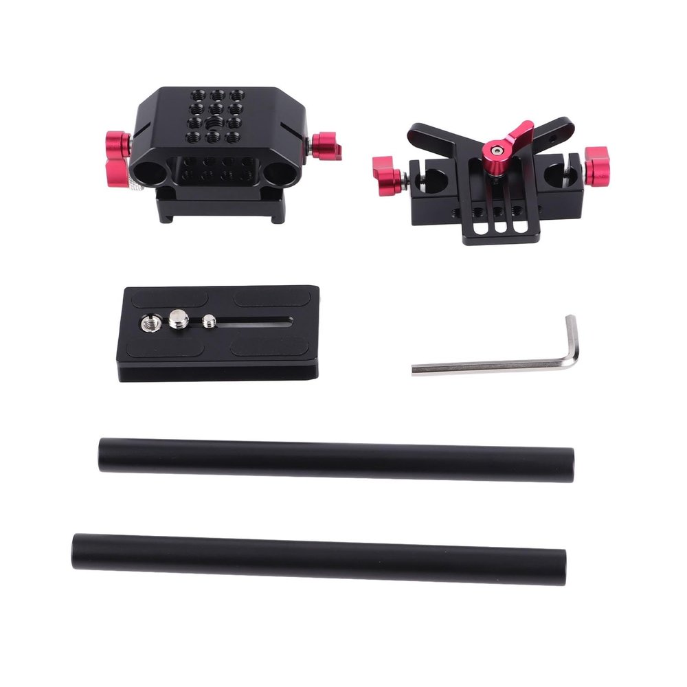 DSLR Camera Rail Riser Rig System with Base Kit, Shock Absorbing Mount, 15mm Dual Rod Support for Stable on Tripod