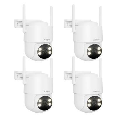 Anlapus 4 x C281 3MP 2K Security WiFi Camera Outdoor, 360 Pan/Tilt Wired Security Camera, AI Detect, Auto Track, Color Night Vision, 2-Way Talk, 2.4/5GHz, Light Siren Alarm, Cloud/Memory Card Storage