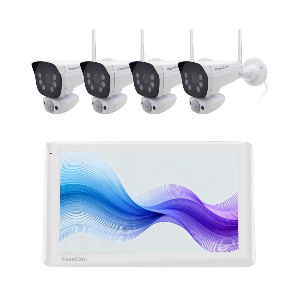 CasaCam GuardianCam Pro | 2K Wireless Security Camera System, 10.1 Touchscreen Monitor & 4 Indoor/Outdoor Cameras | No Monthly Fees, AI Motion Detection, 2-Way Audio, 64GB SD Card Included, VS6104-64