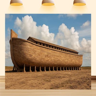10X8ft Noah's Ark Photography Backdrop Large Wooden Ark on Dry Land Under Blue Sky Background Party Banner Decoration School and Livingroom Photo Booth Props