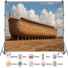 10X8ft Noah's Ark Photography Backdrop Large Wooden Ark on Dry Land Under Blue Sky Background Party Banner Decoration School and Livingroom Photo Booth Props view 2