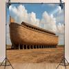 10X8ft Noah's Ark Photography Backdrop Large Wooden Ark on Dry Land Under Blue Sky Background Party Banner Decoration School and Livingroom Photo Booth Props view 3