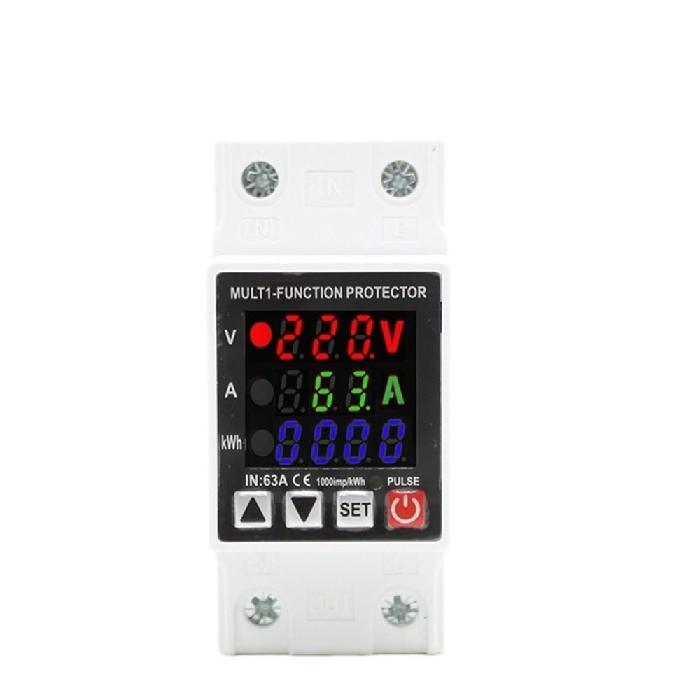 1pc Rail overvoltage and undervoltage Protector 220VAC Digital Display Voltage and Current kWh