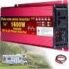 1600W Pure Sine Wave Power Inverter - DC to AC Converter for 24V, 48V, 60V, 72V to 110V/220V - Solar Inverter for Vehicles, Car Adapter with AC Outlets & Charger view 1