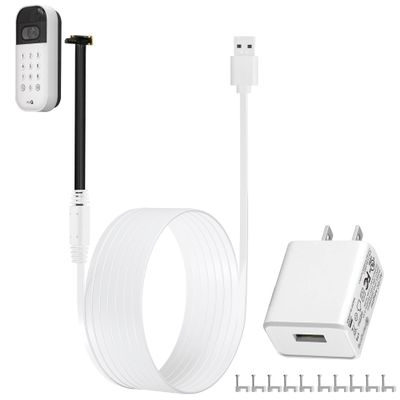 10ft/3m Power Cable and Adapter for myQ Smart Garage Door Video Keypad, Weatherproof Outdoor Flat Charging Cable Continuously Charging Your Video Keypad, Includes White Mounting Nails