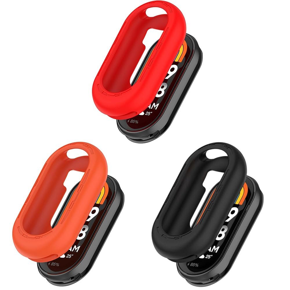 3 Pack Silicone Case Compatible with Xiaomi Smart Band 10 Protective Cover, Flexible Silicone Case Scratch Resistant Cover Protective Case for Xiaomi Smart Band 10 (Black/Red/Orange)