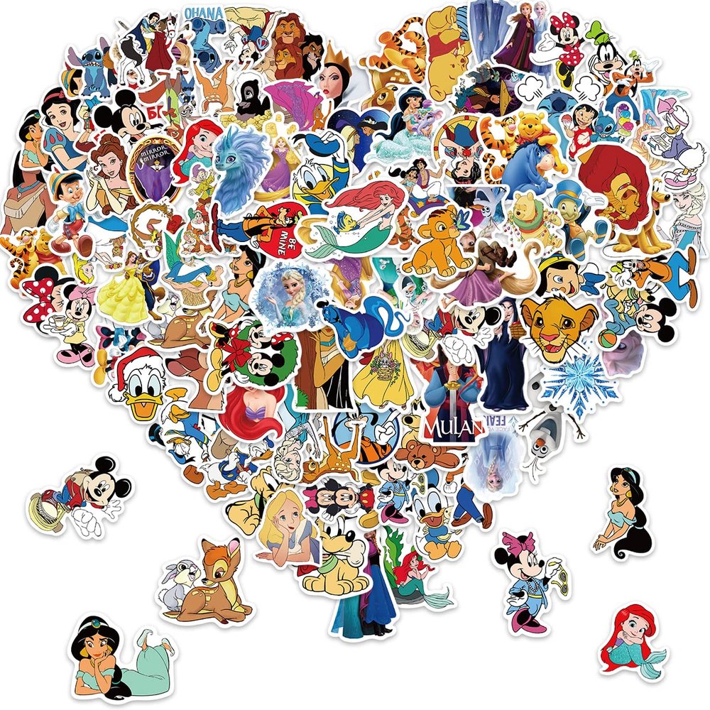 100pcs Cartoon Disney Stickers for Kids,Vinyl Waterproof Princess Decal for Water Bottle Laptop Toy Sticker for DIY Decorate Bumper Phone Hard Hat Kids Teens Gifts
