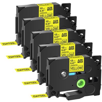 12mm 5PK Laminated Black On Yellow Label Tape Cassette Cartridge Compatible with TZe-631 for PT-1000 PT-H101C PT-H105 Printers