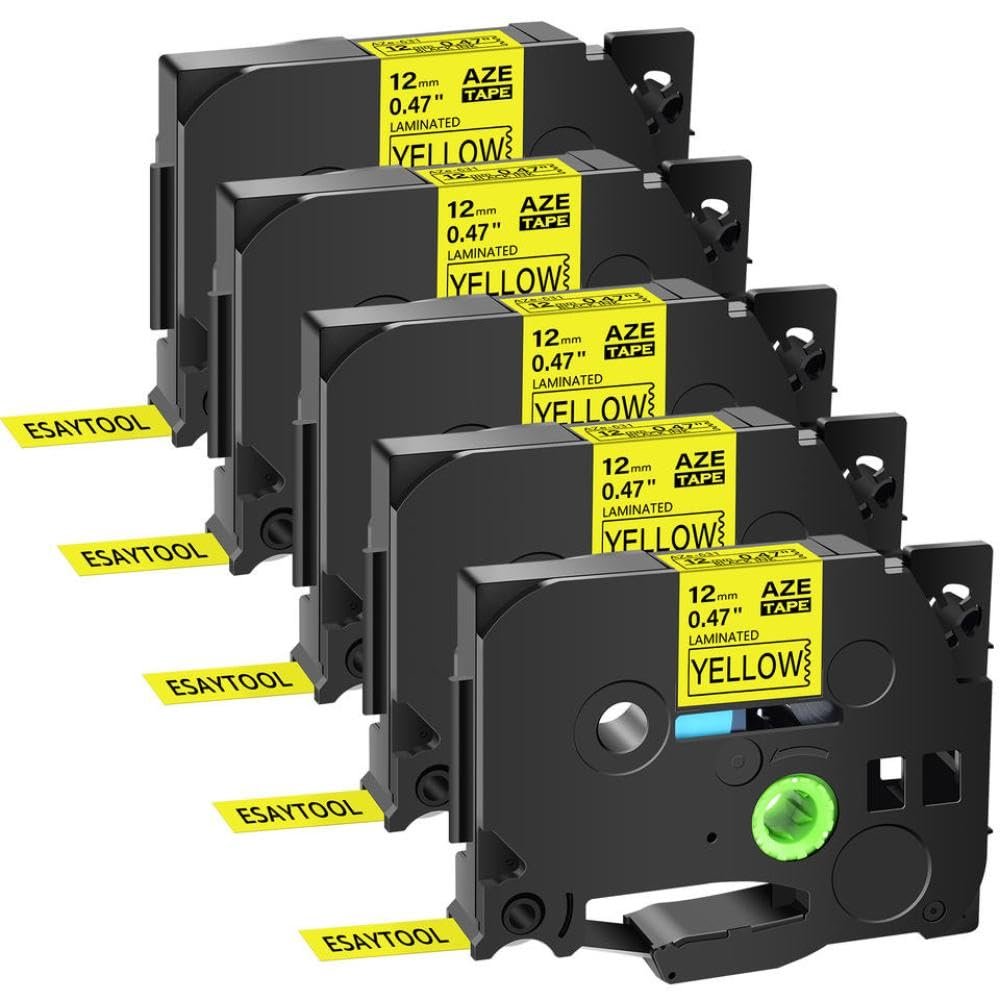 12mm 5PK Laminated Black On Yellow Label Tape Cassette Cartridge Compatible with TZe-631 for PT-1000 PT-H101C PT-H105 Printers