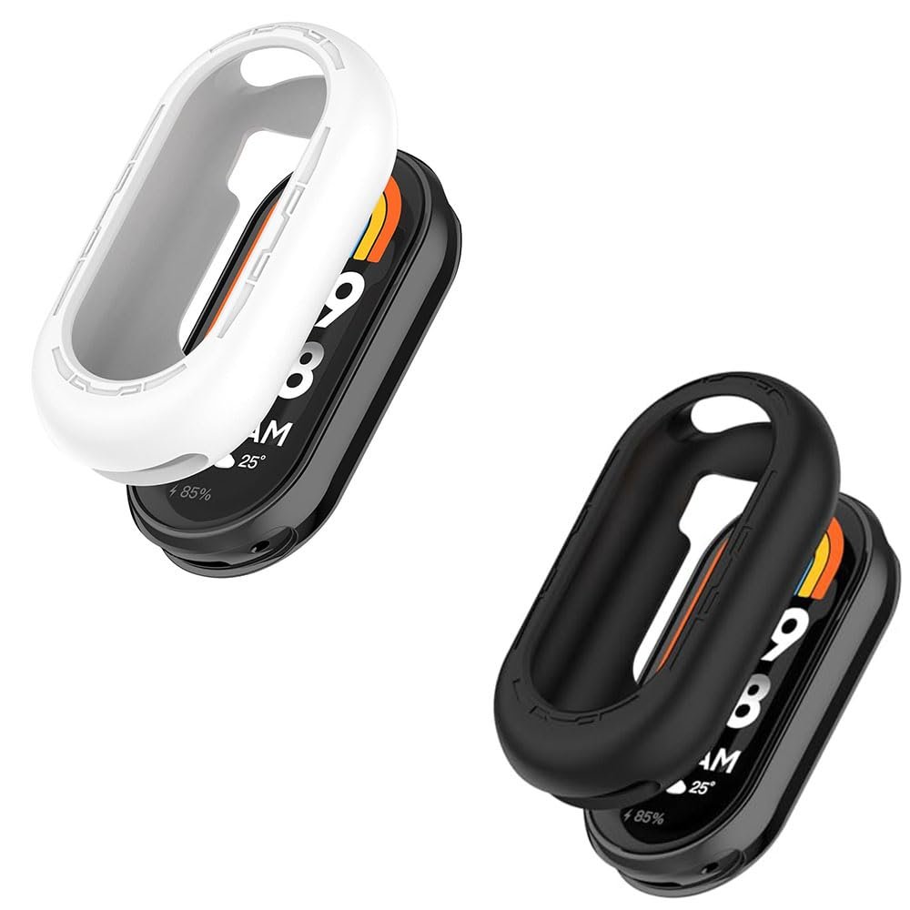 2 Pack Silicone Case Compatible with Xiaomi Smart Band 10 Protective Cover, Flexible Silicone Case Scratch Resistant Cover Protective Case for Xiaomi Smart Band 10 (Black/White)