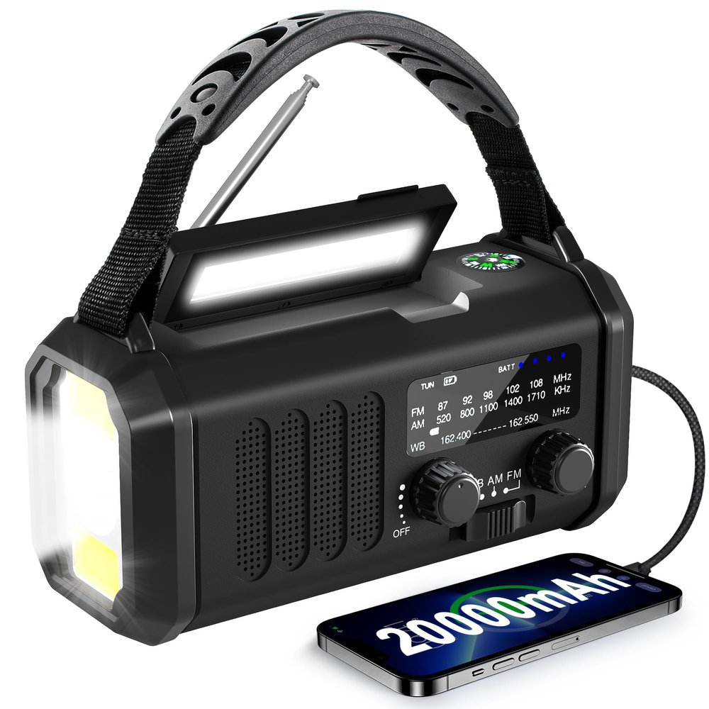 NOAA Weather Radio 20000mAh, Hand Crank Emergency Radio, Solar AM/FM