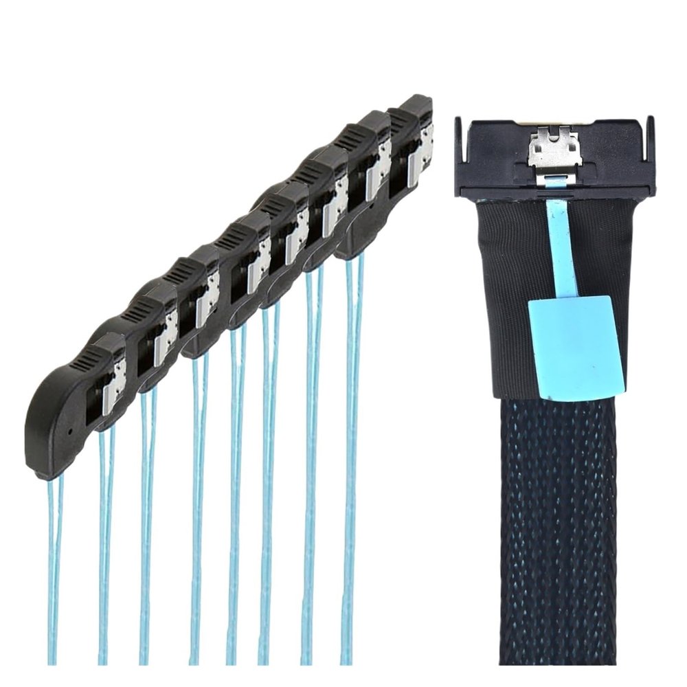 0.5M MCIO 74P 8X 8I S*A*S SFF-8654 8i PCI-E Ultraport Slimline 5.0 to 8X SATA 7P Right Angle Female Cable