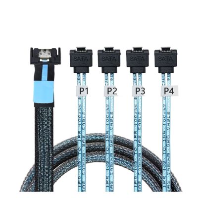 0.5M Internal PCIE Slimline MI NI S*A*S MCIO SFF-8654 4I 38P to 4X SATA 90 Degree Hard Drive Cable