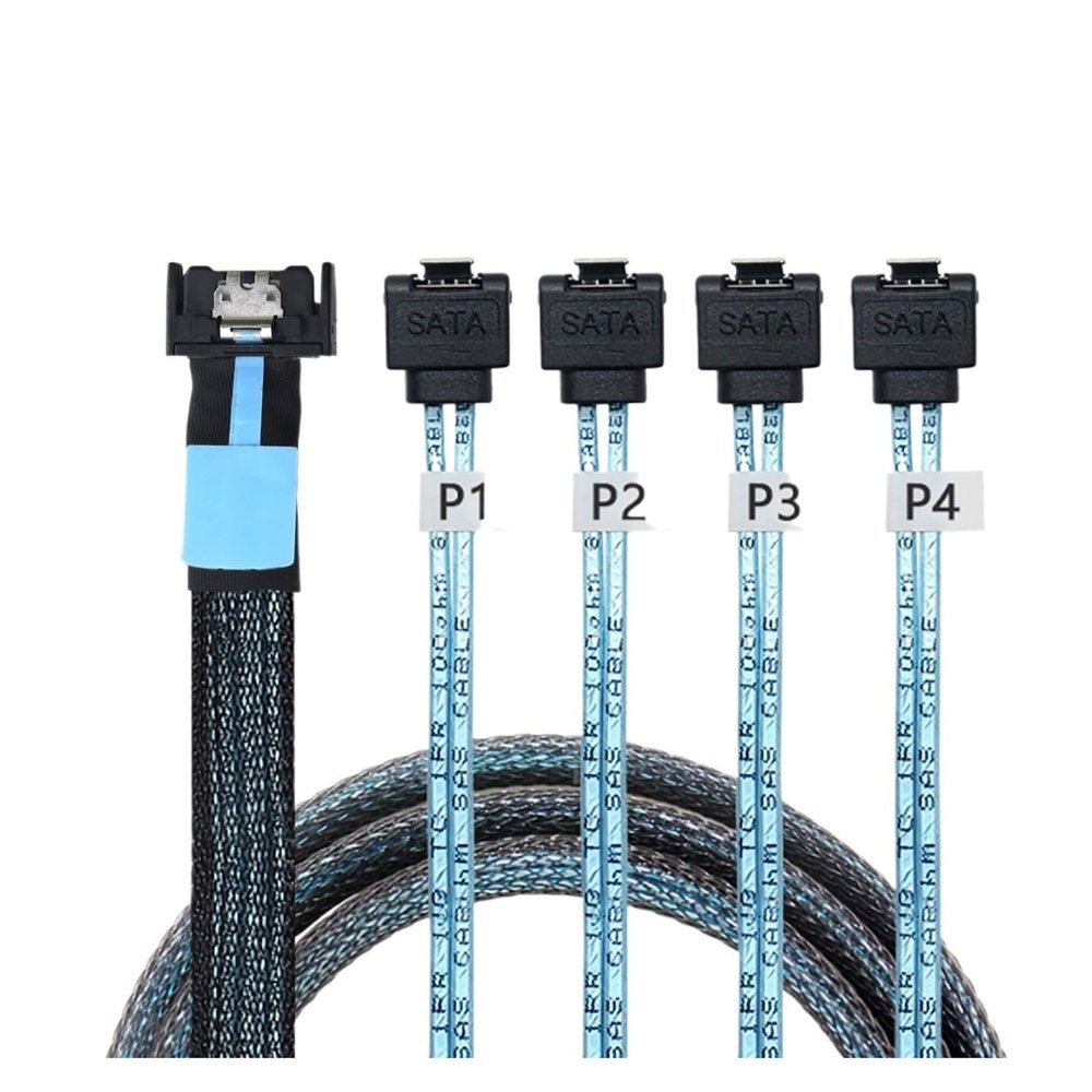 0.5M Internal PCIE Slimline MI NI S*A*S MCIO SFF-8654 4I 38P to 4X SATA 90 Degree Hard Drive Cable