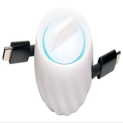 Relio Cable Organizer, Cord Winding System, White with Turquoise Accent, Compact Travel Size (Up to 4 Ft Cable)