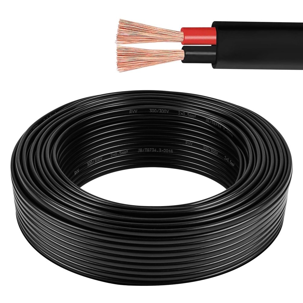 2 Core 1/2/5/10/20/30/40/50/60m Black Cable for Caravans Lorries Industry Trailer Accessories Flex Flexible Cable(40M)