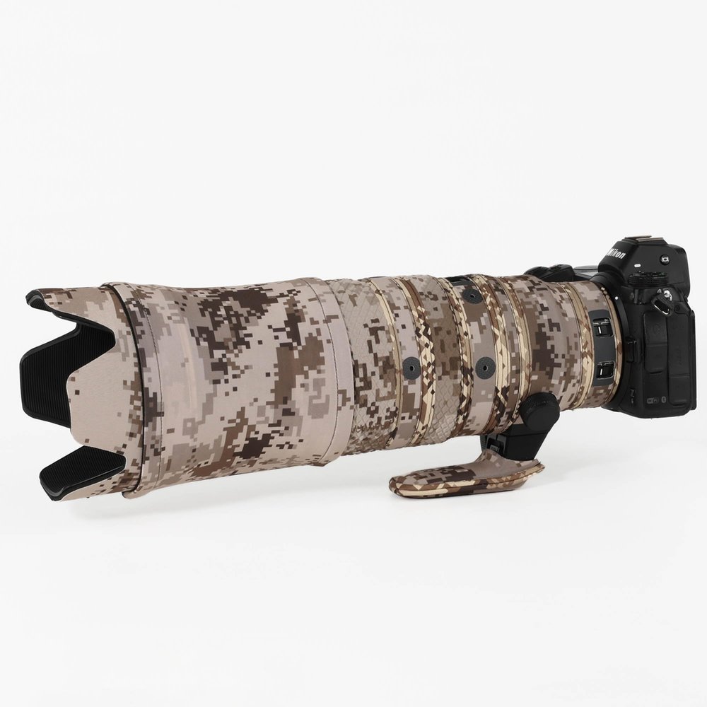CHASING BIRDS Camouflage Waterproof Lens Coat for Nikon Z 100-400mm f/4.5-5.6 VR S Rainproof Lens Protective Cover Version IV (Brown Grid, with 2.0X TC)