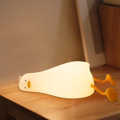 Drecoam Lying Flat Duck Night Light, Dimmable Silicone Duck Lamp with Phone Stand, Rechargeable Touch Bedside Nursery Light, 3000K Warm Glow, BPA-Free Cute Duck Decor for Breastfeeding & Kids