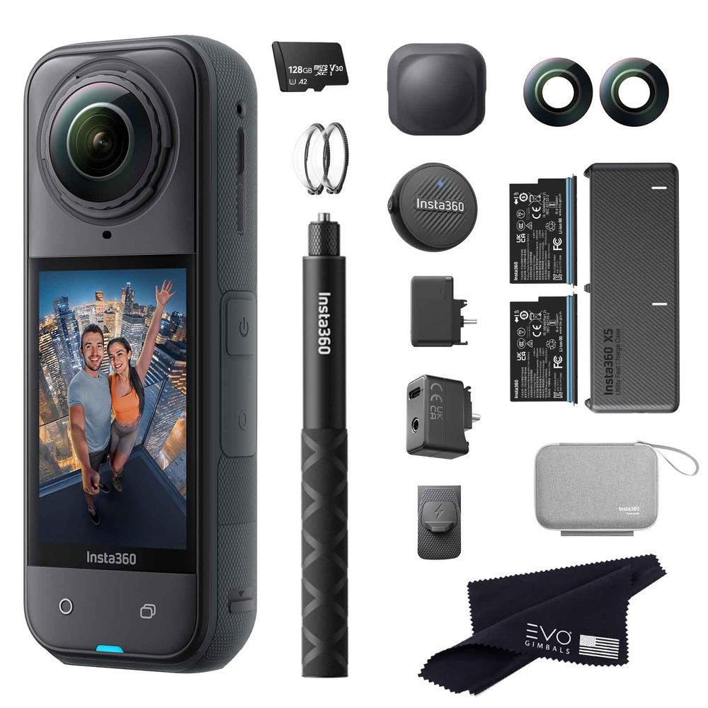 Insta360 X5 Pro Bundle-8K Waterproof 360 Action Camera|Bundle Includes Selfie Stick, 2 Batteries,Charger, Lens Guards, Lens Cap, Case, Mic Air, Mic Adapter, Quick Reader, Lens Kits, USB Cover (128GB)