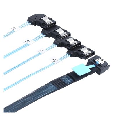 0.5 Internal PCIE Slimline MI NI S*A*S MCIO SFF-8654 4I 38P to 4X SATA Right Angle Hard Drive Cable