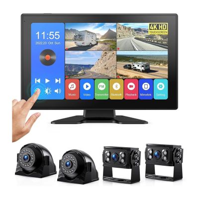 10" AHD 4CH Monitor Recording DVR 1080P Car Rear View Camera Truck Vehicle IPS Touch Screen Support FM Mirrorlink(64G)