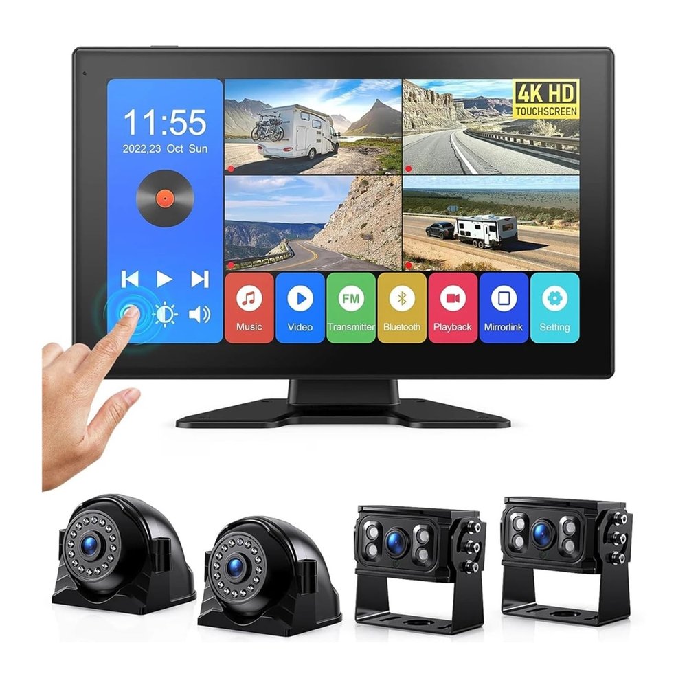 10" AHD 4CH Monitor Recording DVR 1080P Car Rear View Camera Truck Vehicle IPS Touch Screen Support FM Mirrorlink(64G)