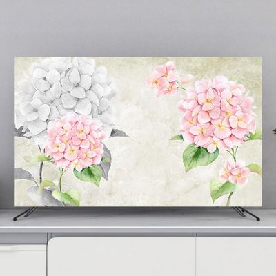 32-80 Inches TV Dust Proof Screen Protector Indoor TV Display Cover TV Cover for LCD LED Soft Polyester Cloth Plasma Hanging Desktop Curved Universal TV Cover-flower2||49-52inch
