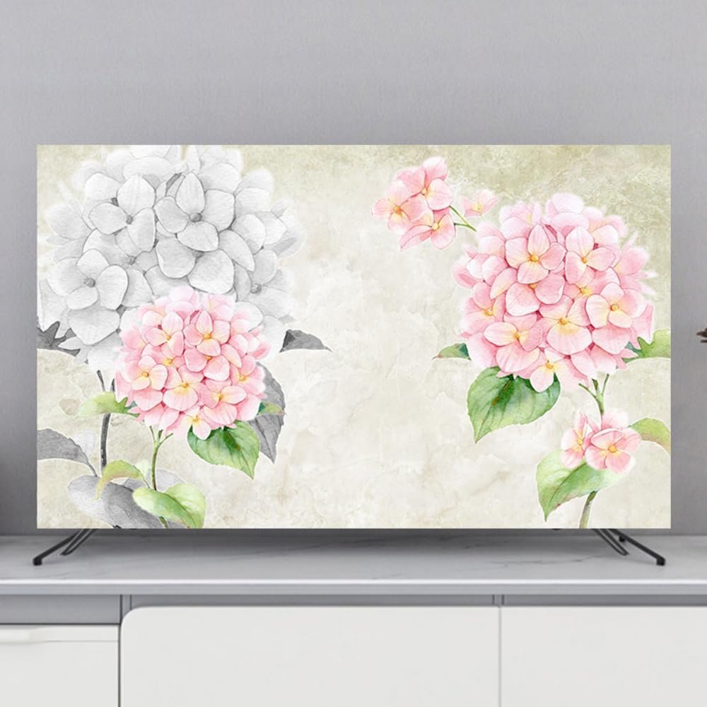 32-80 Inches TV Dust Proof Screen Protector Indoor TV Display Cover TV Cover for LCD LED Soft Polyester Cloth Plasma Hanging Desktop Curved Universal TV Cover-flower2||49-52inch