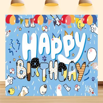 12X10ft Dog Blue Birthday Backdrop Party Decorations Cartoon Happy Birthday Cute Dog Balloon Blue Paw Model Photography Background for Kids Photo Booth Props