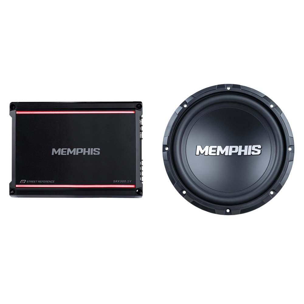 Memphis Audio SRX300.1V Mono 2-Ohm 300 Watt with SRX1044V 10" Street Reference Dual 4-Ohm Subwoofer