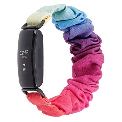 SinMutisme Band Compatible with Fitbit Ace 3 Bands, Replacement Scrunchies Arm Band Chiffon Satin Wristband for Inspire 2, S/L (Rainbow, Large)