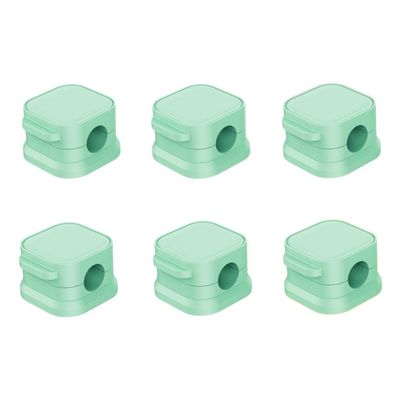 6 Pack Magnetic Cable Organizer Clips, Desktop Cord Management System with Strong Adhesive, Easy Access Cable Holder (Green)