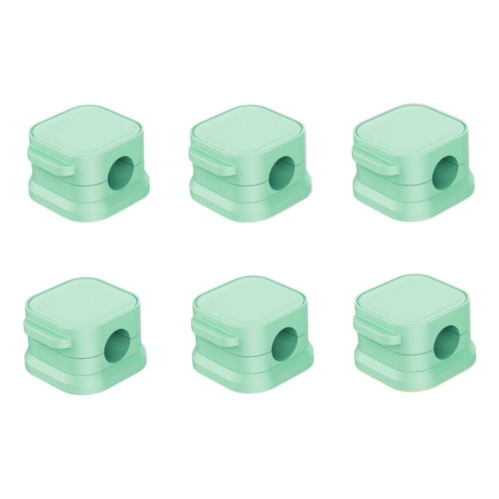 6 Pack Magnetic Cable Organizer Clips, Desktop Cord Management System with Strong Adhesive, Easy Access Cable Holder (Green)