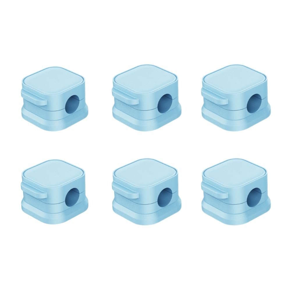 6 Pack Magnetic Cable Organizer Clips, Desktop Cord Management System with Strong Adhesive, Easy Access Cable Holder (Blue)