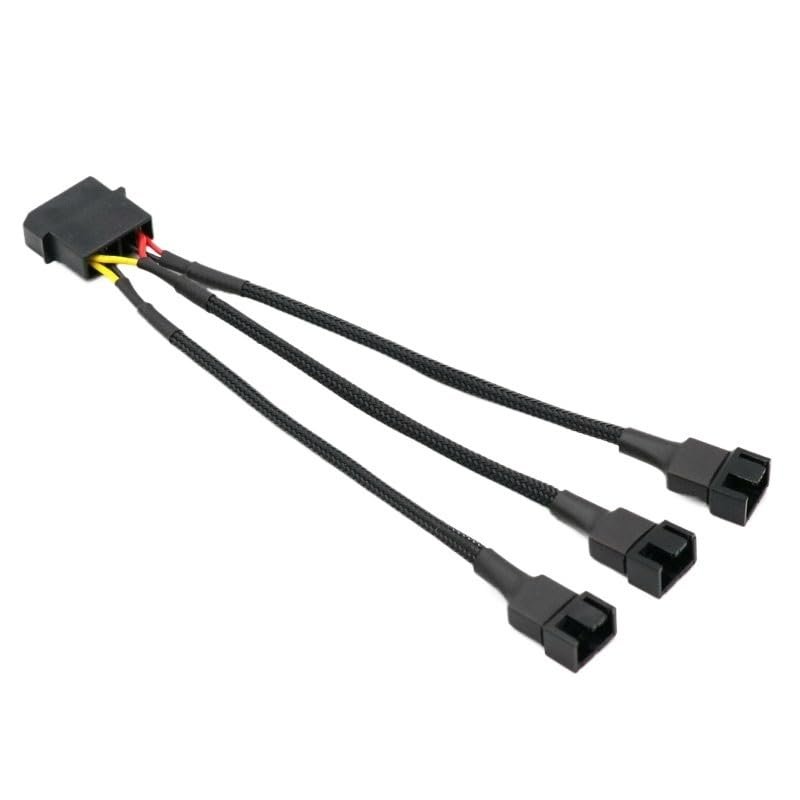 mangxiyis Splitter Fan Cable 4-pin Male to 3x4-pin PWM Fan Adapter Cable 5V, 7V, 12V - 15 cm